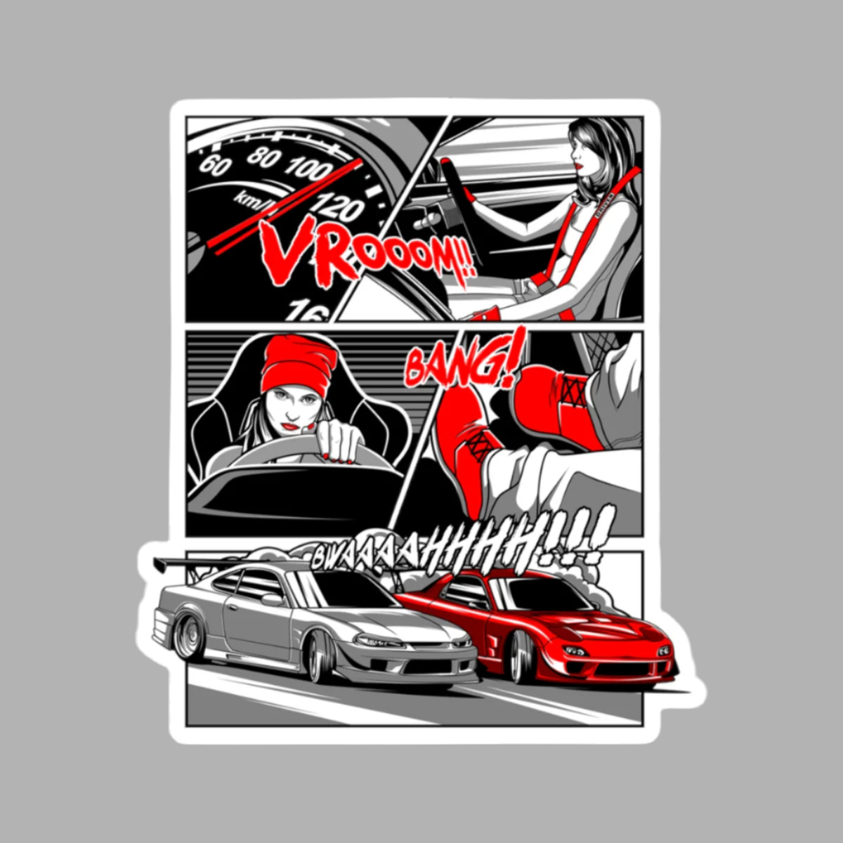 Car Drifting Comic Book Style Sticker